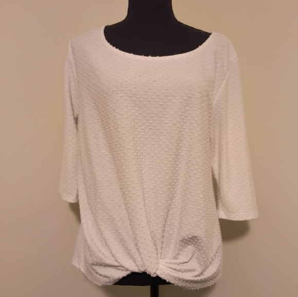 Anthropologie W5 Twist Front Ivory Swiss-Dot 3/4 Sleeve Knit Top Size XL - Picture 5 of 12